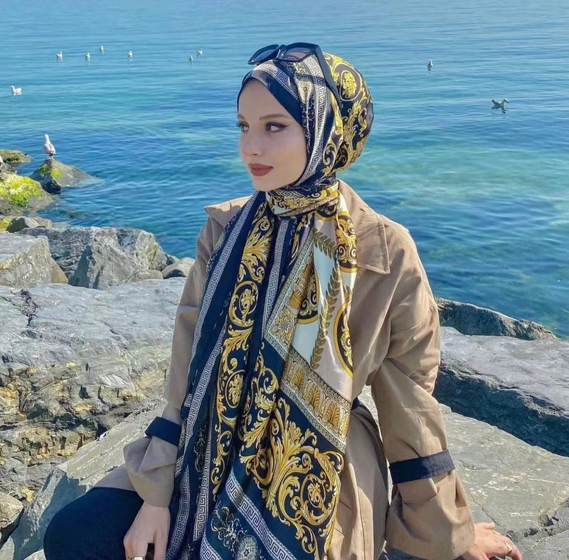 Women's Casual Elegant Wedding Leopard Satin Printing And Dyeing Silk Scarf Hijab
