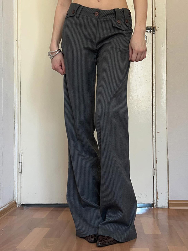 Flared Pants Loose Buttoned Striped Suit Pants Trousers