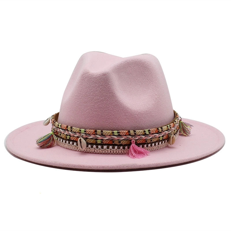 Hot Sale Woolen Hat Tassel Ethnic Style Jazz Hat Retro Flat Brim Big Brim Hat
