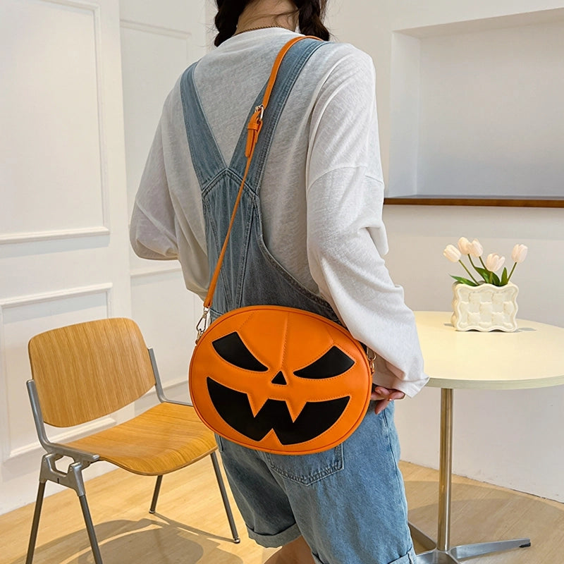 Halloween Women's Pu Leather Pumpkin Streetwear Square Zipper Shoulder Bag Crossbody Bag