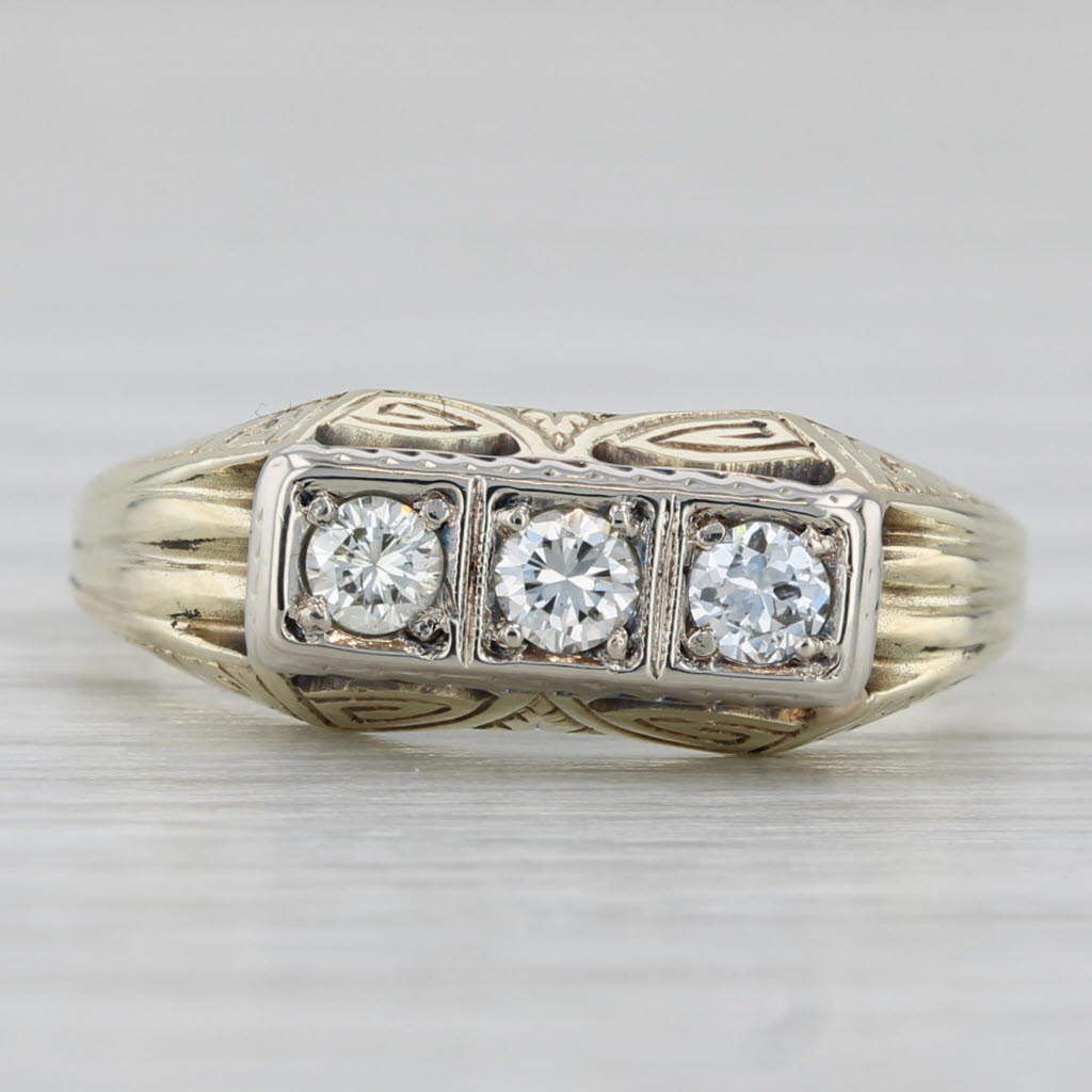 Vintage 0.16ctw Diamond 3-Stone Ring 14k Yellow Gold Size 5.25 Bridal