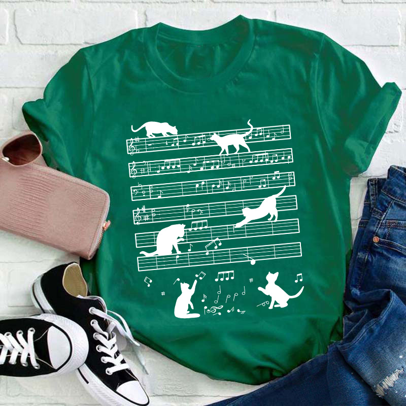 Music Note Cat Teacher T-Shirt