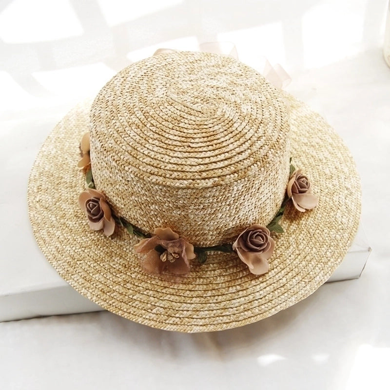 Unisex Vacation Solid Color Flat Eaves Straw Hat