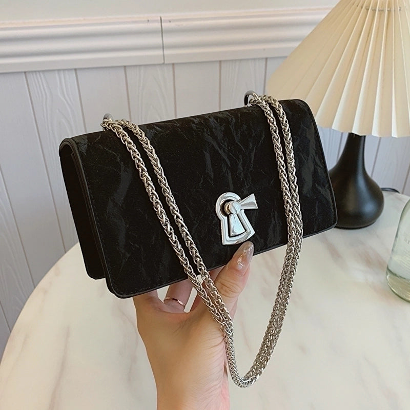 Women's Small Pu Leather Solid Color Elegant Square Lock Clasp Shoulder Bag Crossbody Bag