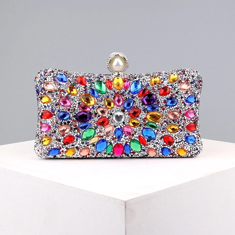 Green Blue Pink Pu Leather Polyester Flower Pillow Shape Evening Bags