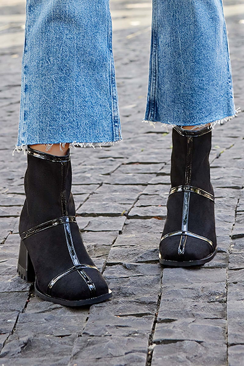 Contrast Binding Square Toe Chunky Heels Ankle Boots