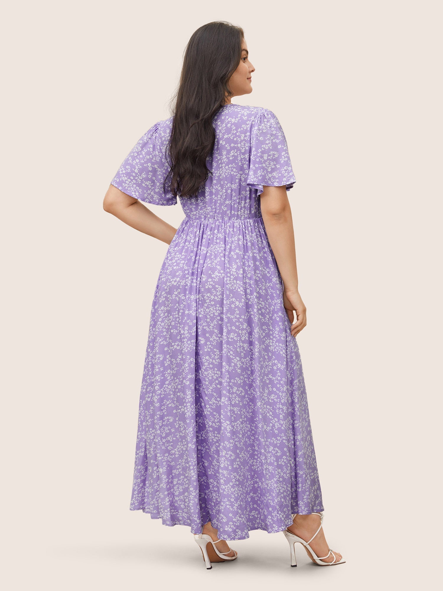 Bloom Dress - Flutter Sleeve Ditsy Floral Bag Split Maxi Dress