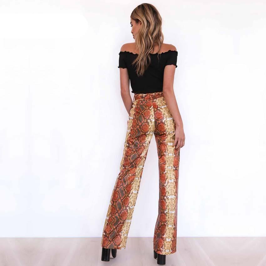 Snake Print High Waisted Straight Trousers
