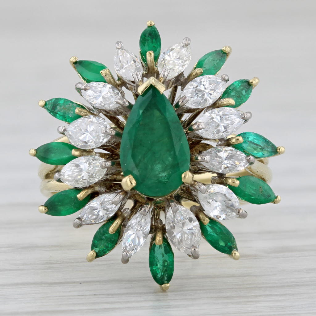2.64ctw Emerald Diamond Cluster Ring 18k Yellow Gold Size 7 Cocktail