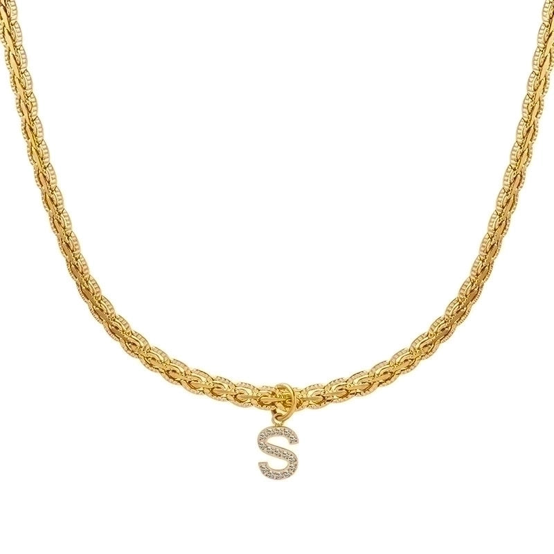 Fashion Letter 304 Stainless Steel Copper Zircon 18K Gold Plated Plating Pendant Necklace