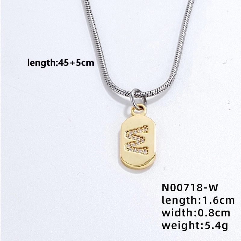 304 Stainless Steel Titanium Steel Gold Plated Minimalist Plating Chain Inlay Letter Zircon Pendant Necklace