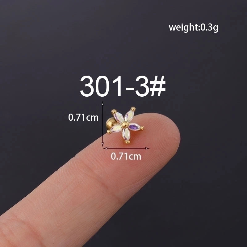 Ear Cartilage Rings & Studs Minimalist Flower Copper Plating Artificial Gemstones