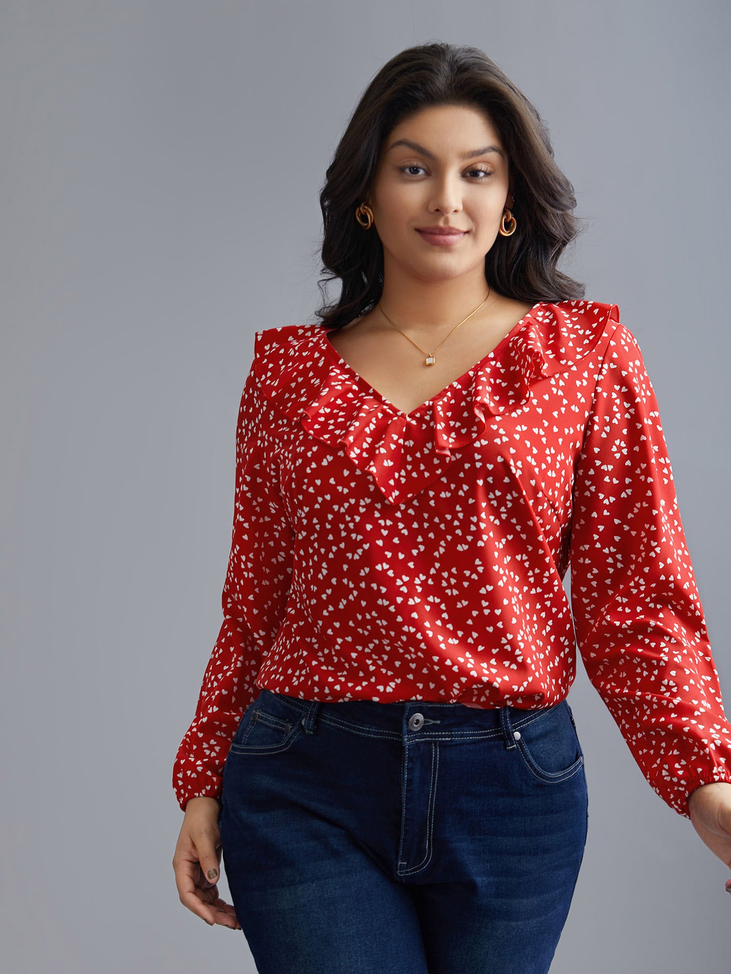 V Neck Ruffle Heart Blouse