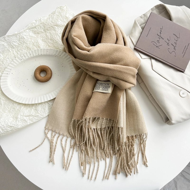 Women's Basic Solid Color Imitation Cashmere Tassel Scarf