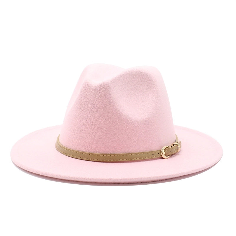 Unisex Basic Solid Color Big Eaves Flat Eaves Fedora Hat