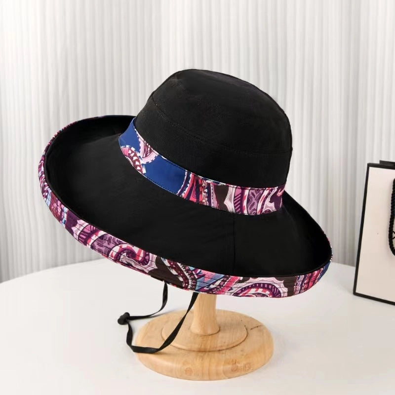 Women's Ethnic Style Monogram Embroidery Big Eaves Bucket Hat