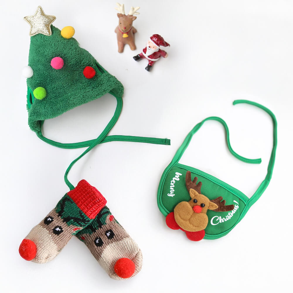 Christmas Reindeer Outfit Bib Hat Sock Shoes Accessories Set