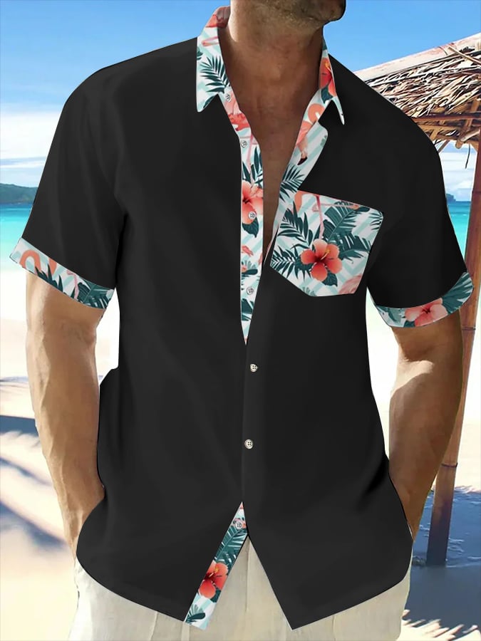 Men's Hawaiian Floral Print Pocket Shirt