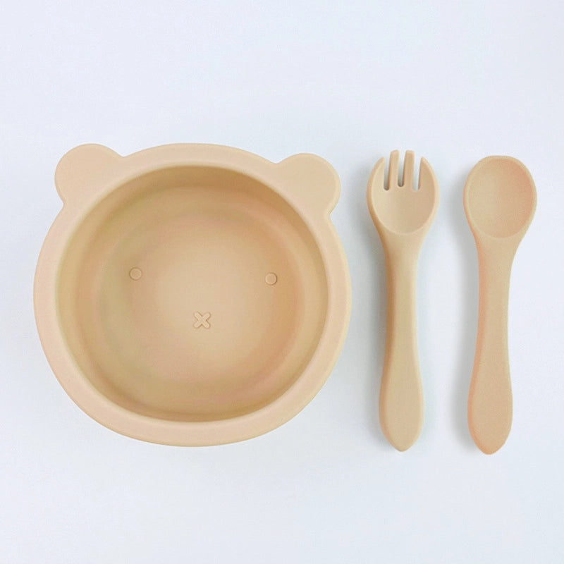 Hot Sale Baby Silicone Bowl Food Grade Platinum Silicone Cute Cartoon Bear Children's Food Supplement Tableware Suit