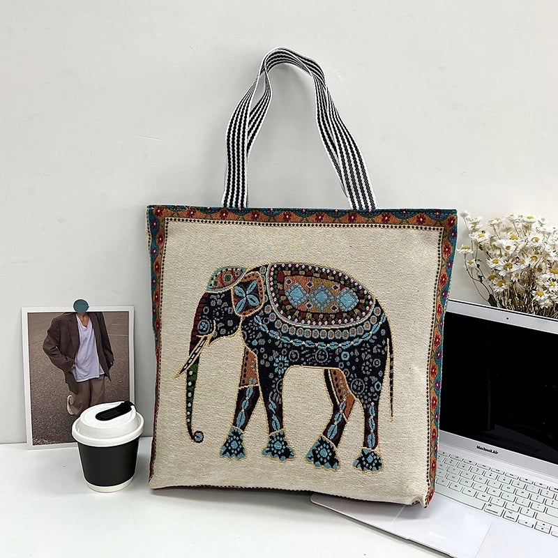 Women's Large All Seasons Nylon Animal Cartoon Cute Square Zipper Tote Bag