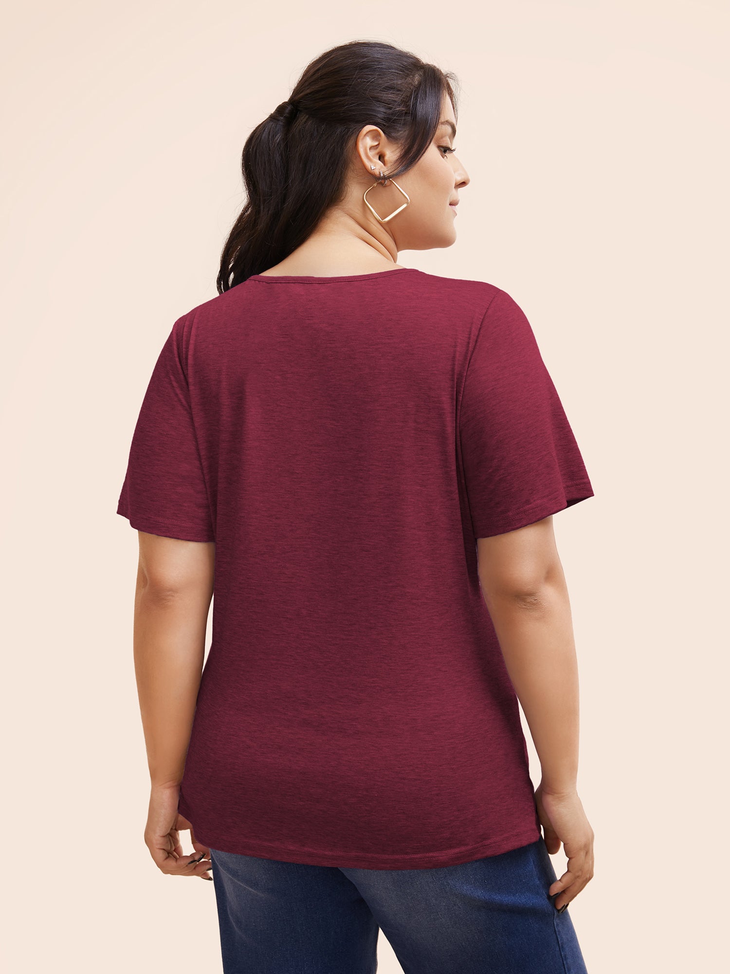 Solid Heather Overlap Collar Gathered T-shirt
