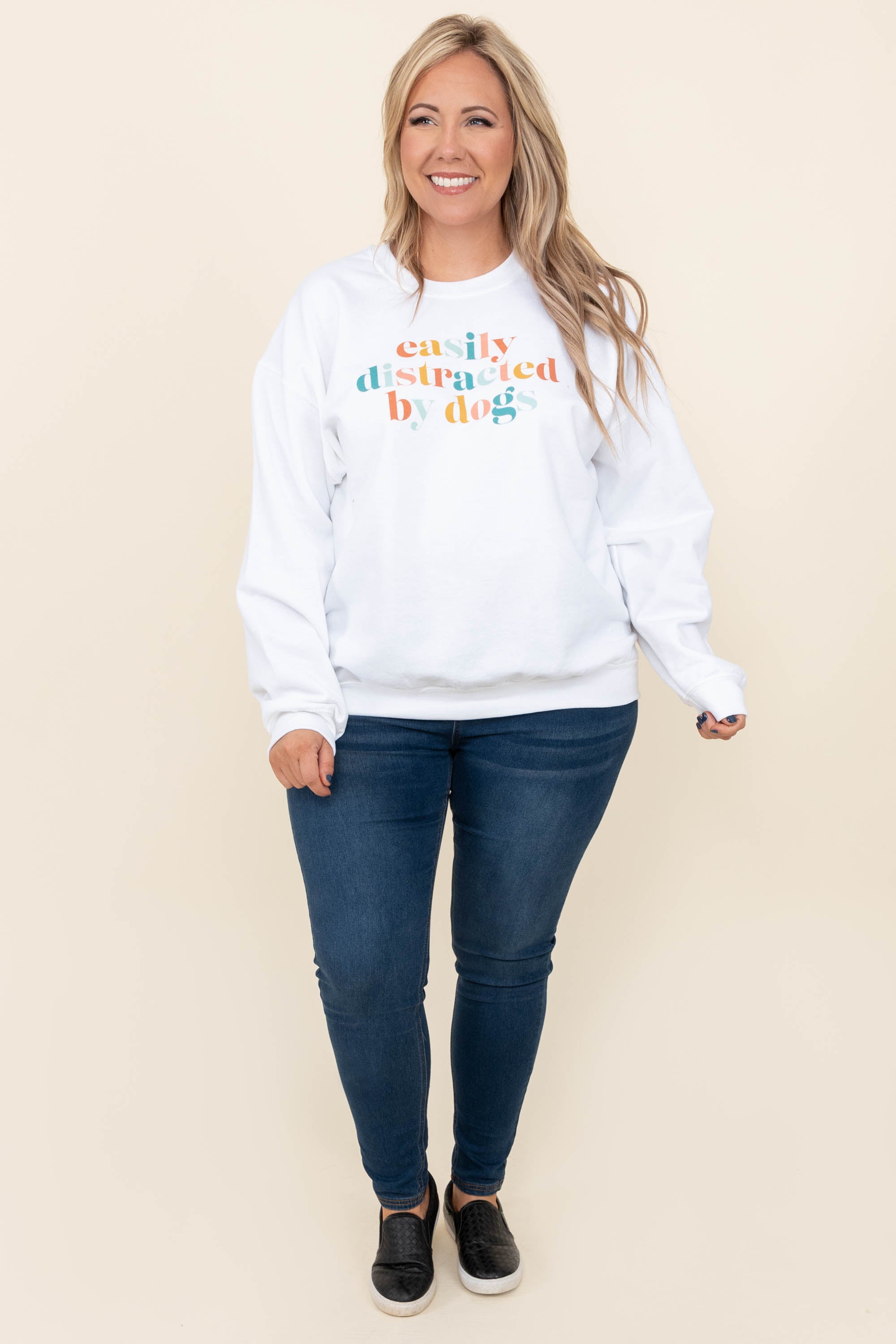 Easily Distracted By Dogs Sweatshirt. White