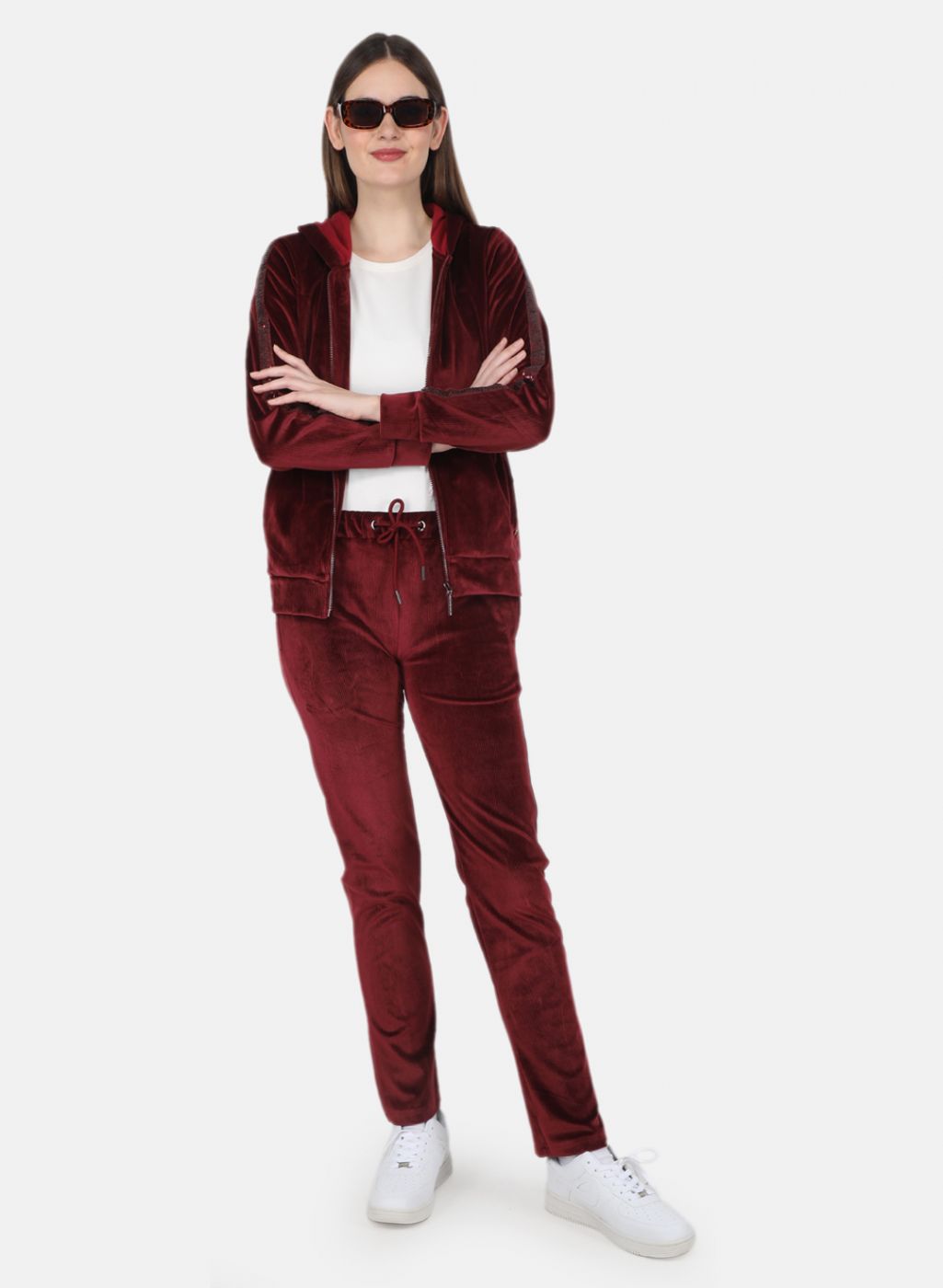 Women Maroon Self Design CoordiNAte Set