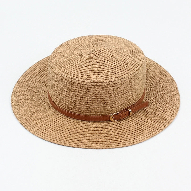 Fashion Sunshade Sunscreen Short Brim Flat-top Straw Hat