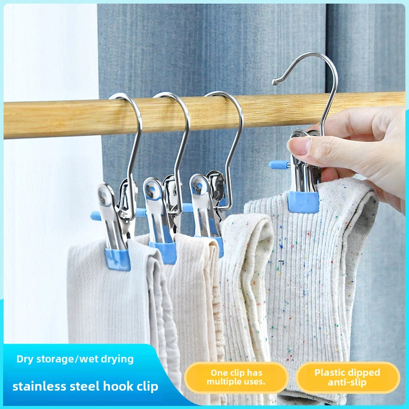 Stainless Steel Clip With Hook Flat Clip Anti-scratch Clip Mouth Laundry Drying Clip