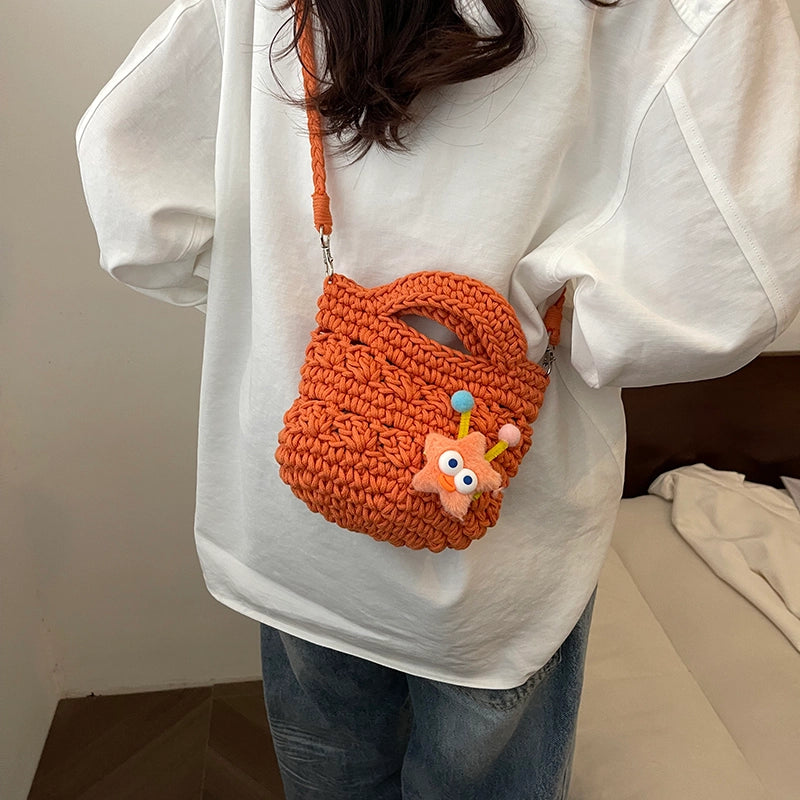 Women's Medium Braid Solid Color Cute Basic Weave Open Crossbody Bag