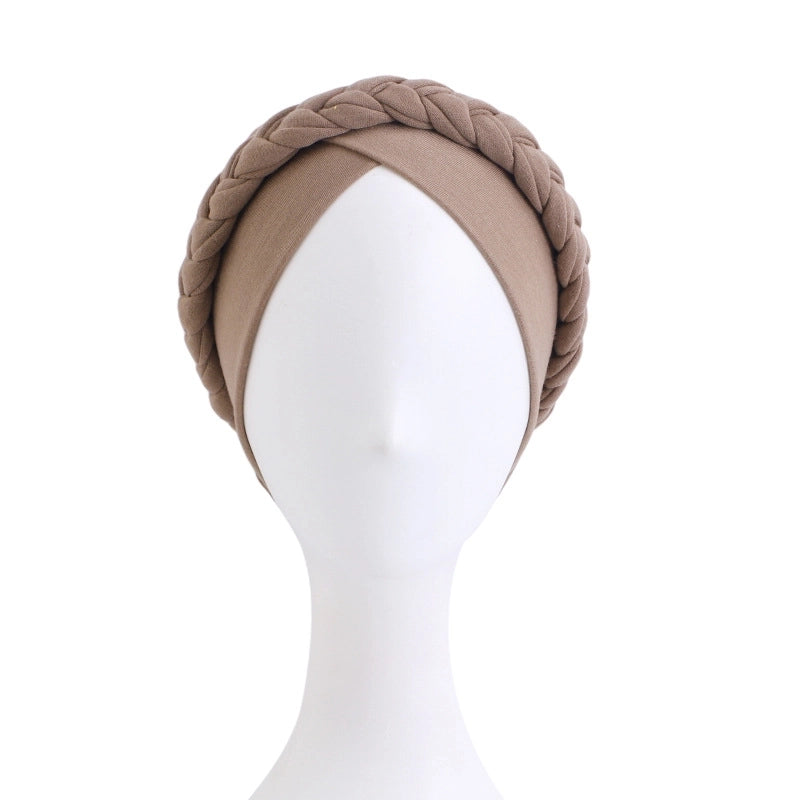 Ethnic Wind Twist Braid Turban Hat Wrapping Cap Solid Color Elastic Chemotherapy Cap Ethnic Cap JDT-429D