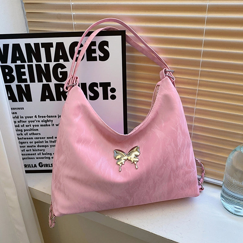 Women's Medium Pu Leather Solid Color Butterfly Streetwear Zipper Shoulder Bag
