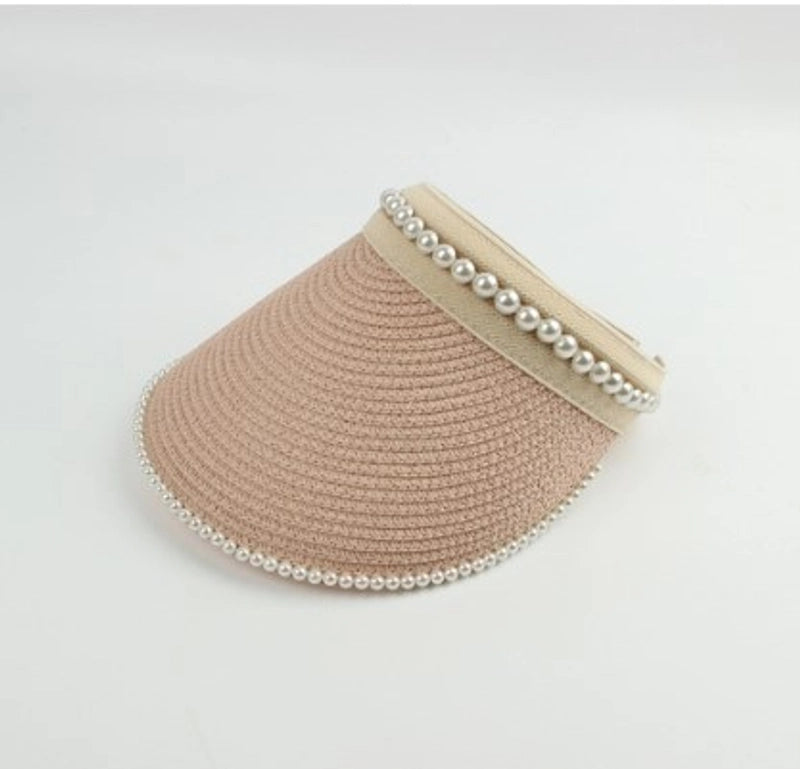 Women's Sweet Pastoral Solid Color Pearl Curved Eaves Sun Hat