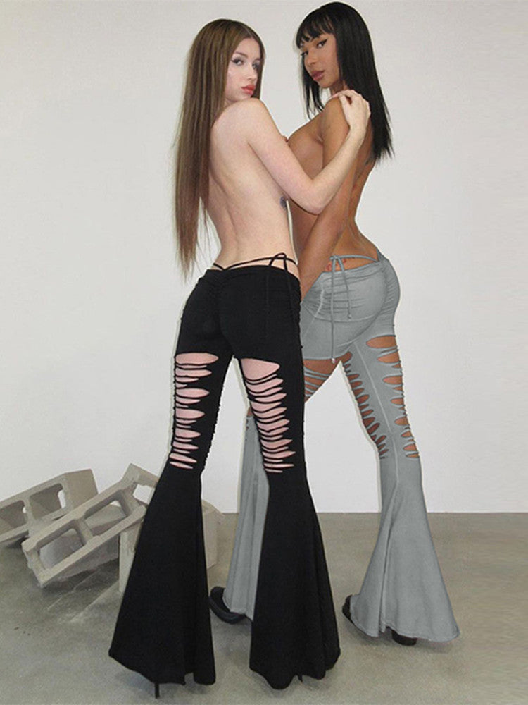 RIPPED HIGH WAIST  PANTS  KF836972