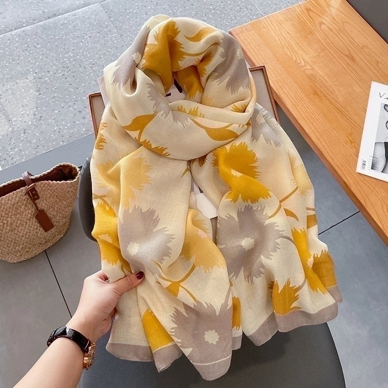 Women's Elegant Sweet Flower Cotton And Linen Printing Silk Scarf