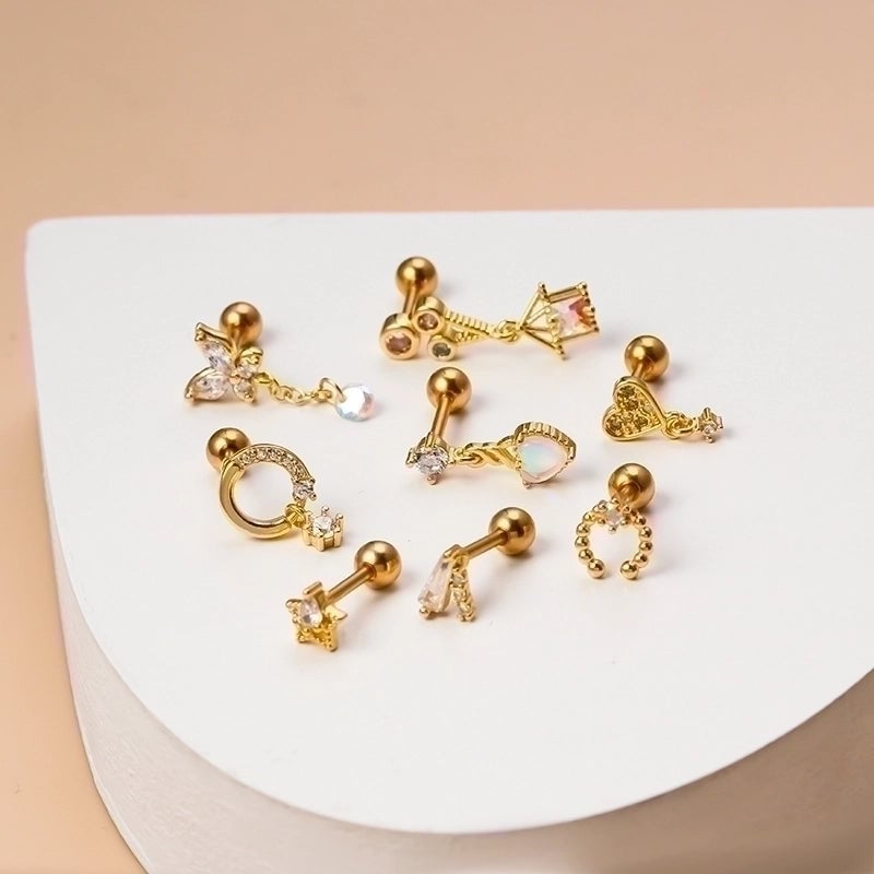 1 Piece Ear Cartilage Rings & Studs Fashion Geometric 316L Stainless Steel  Copper Gold Plated Zircon