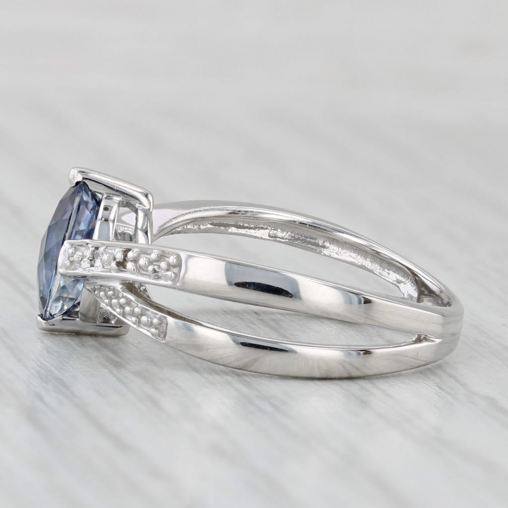 2.10ct Blue Mystic Topaz Ring 10k White Gold Size 8 Diamond Accents
