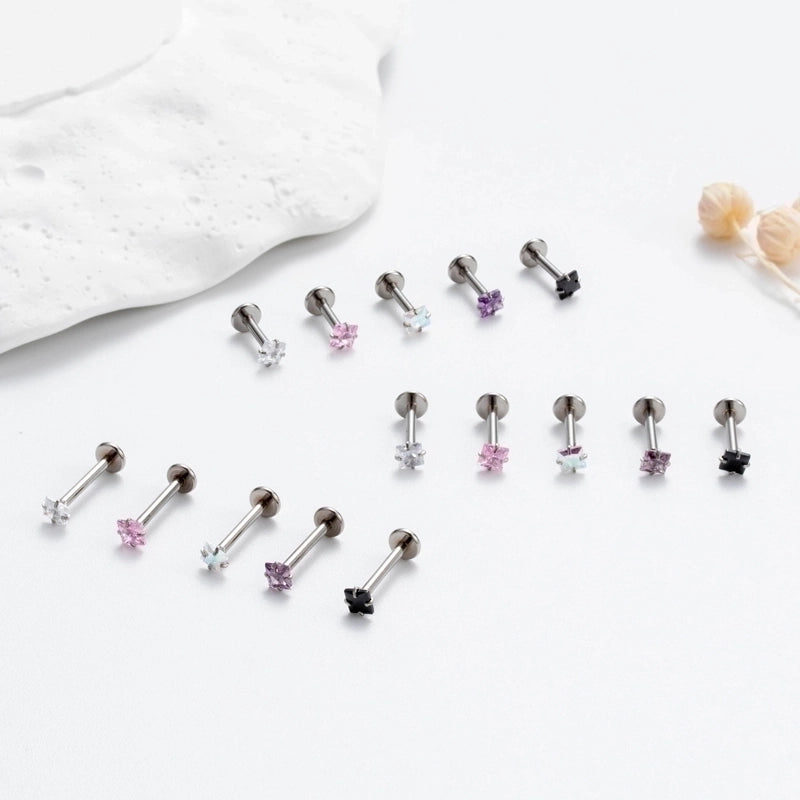 1 Piece Ear Cartilage Rings & Studs Korean Style Square 316L Stainless Steel  Plating Inlay Zircon