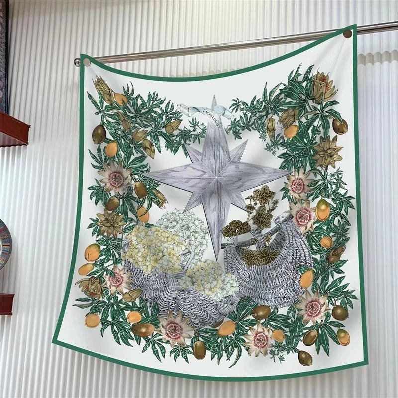 New High Quality Twill Forged Large Square Fashion 90*90cm Printed Silk Scarf Sunscreen Shawl Scarf