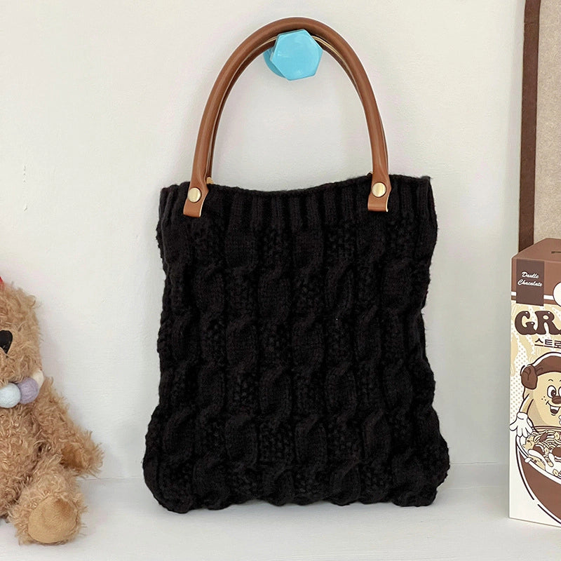 Women's Medium Knit Solid Color Streetwear Square Open Handbag