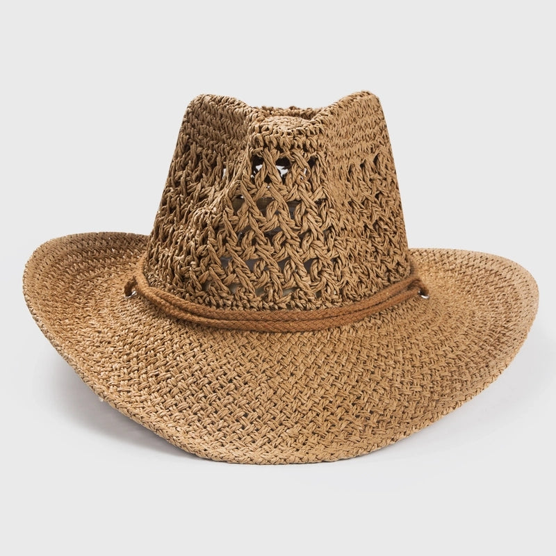 Solid Color Sunscreen Sunshade Cowboy Handmade Straw Hat