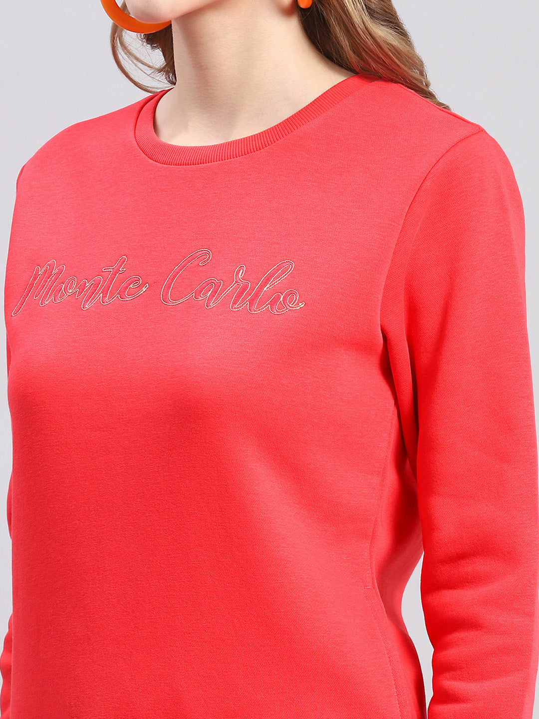 Women Coral Embroidered Round Neck Full Sleeve Sweatshirts