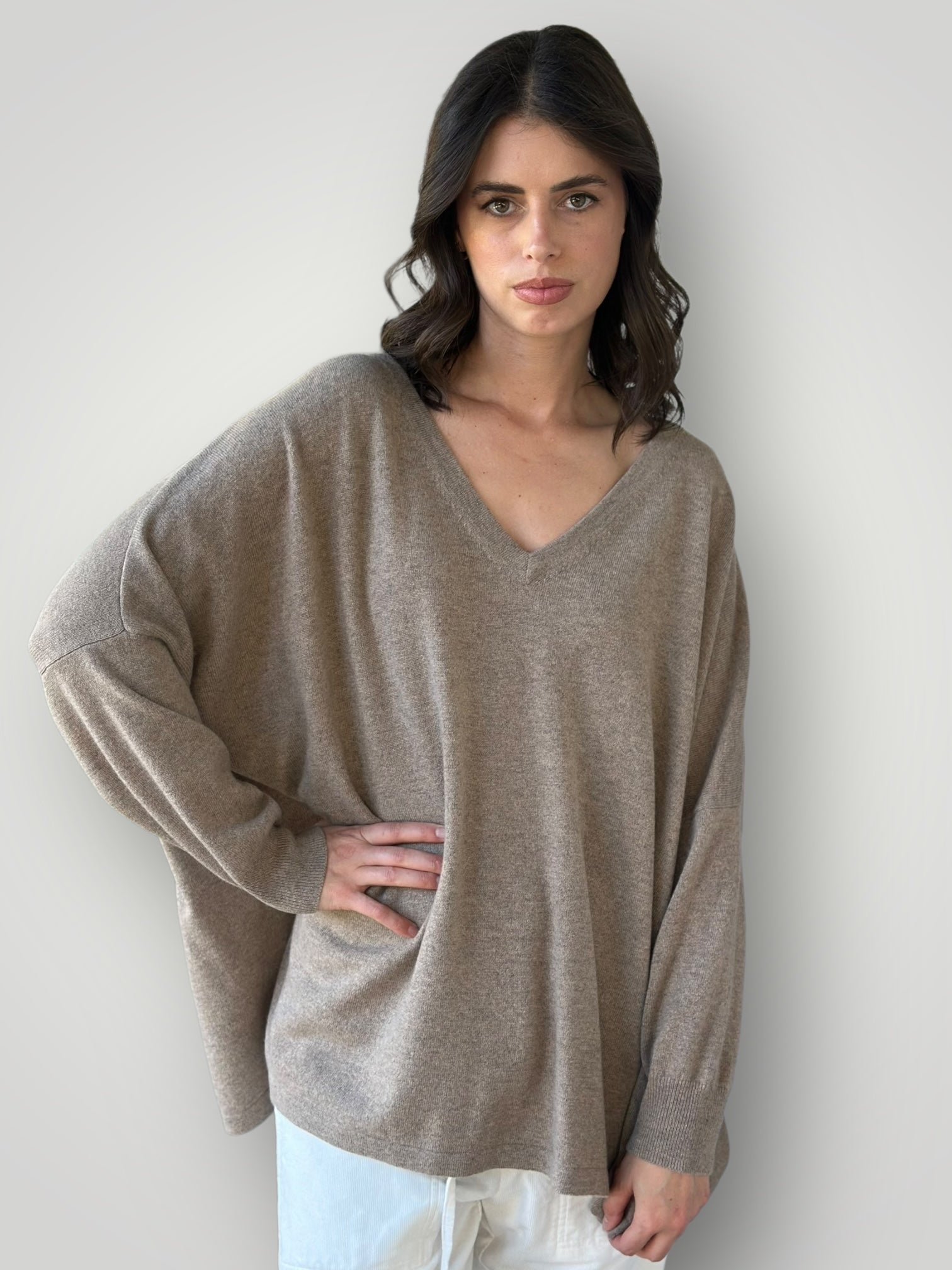 relaxed boyfriend knit- wheat cashmere