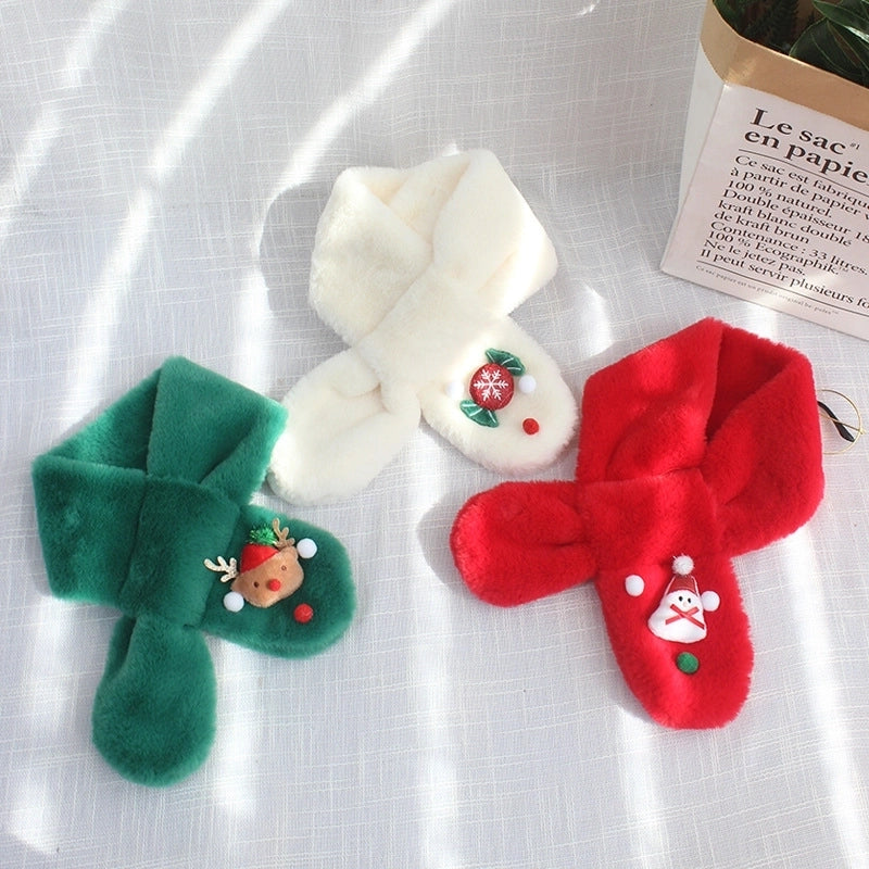 Kid'S Sweet Santa Claus Snowman Elk Pom Poms Scarf