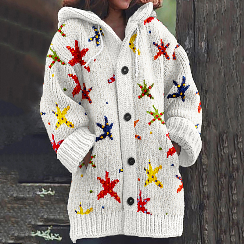 Vintage Sparkling Star Pattern Women's Cardigan Sweater