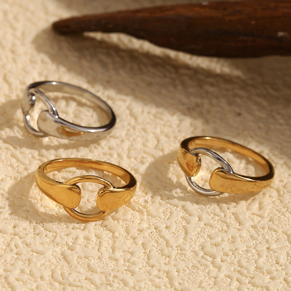 Fashionable Niche Personality Hand Jewelry Stainless Steel Plated 18K Gold Stretch Sports Shape Ring