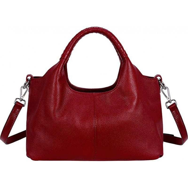 Women's Medium Leather Solid Color Basic Zipper Boston Bag