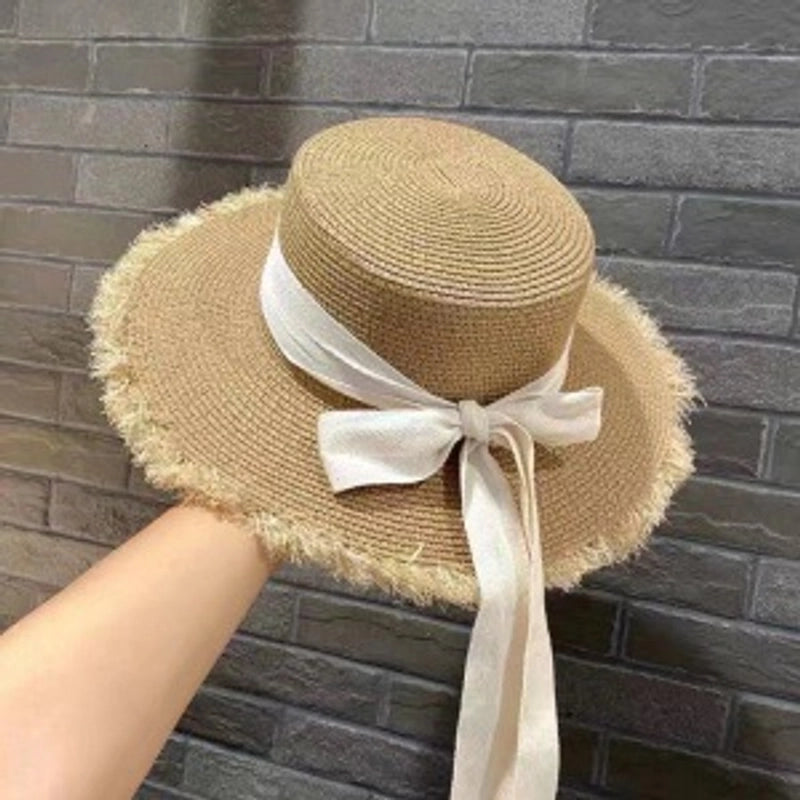 Women's Pastoral Minimalist Color Block Wide Eaves Straw Hat