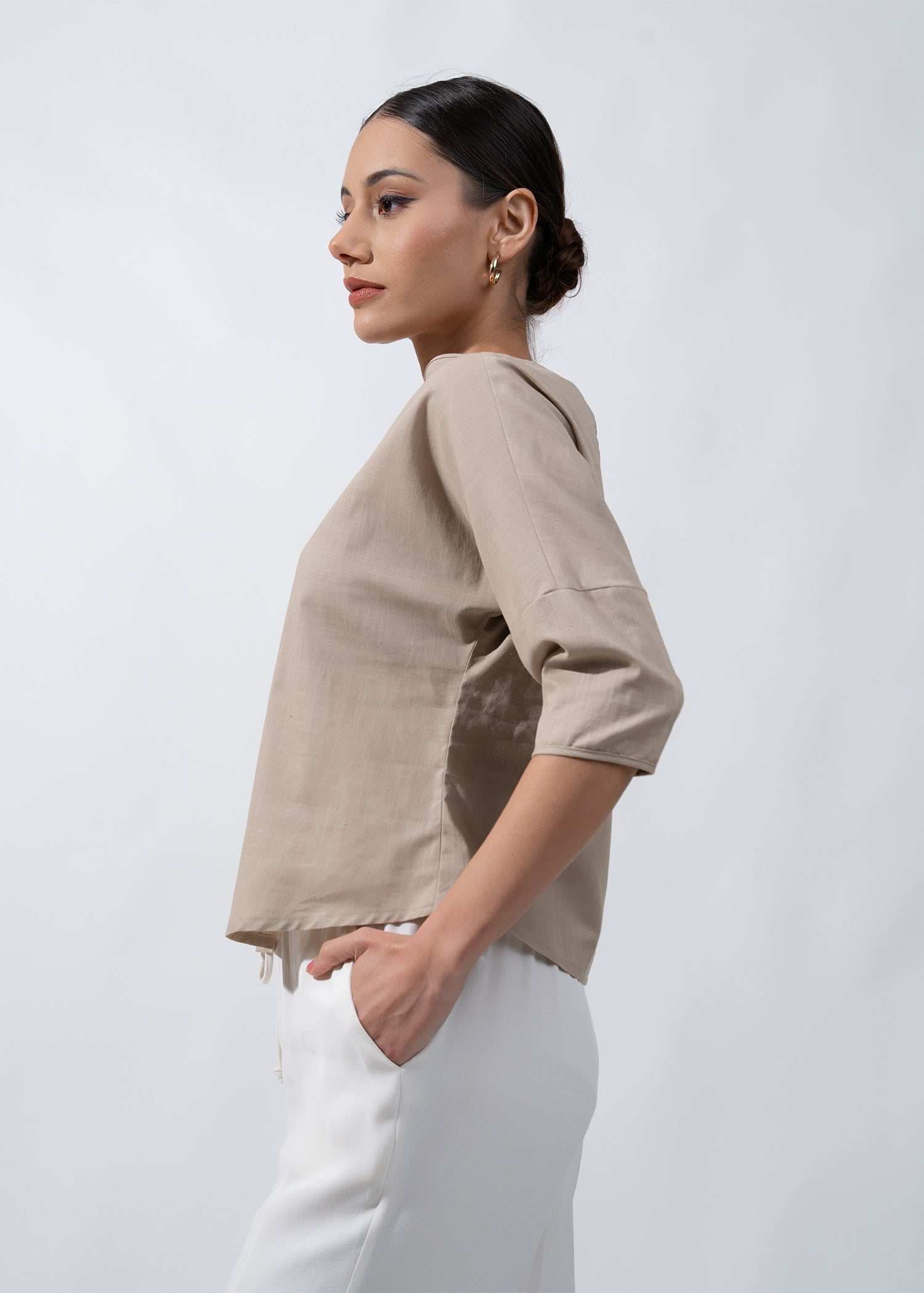 Round Neck Drop Shoulder Blouse