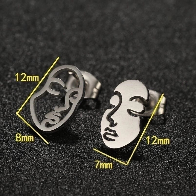 1 Pair Minimalist Human Face Asymmetrical Plating Hollow Out Stainless Steel Ear Studs